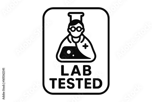 Lab tested badge logo seal. Scientific validation stamp. Quality assurance certification symbol. Laboratory approved emblem. Research scientist icon. Product testing guarantee label vector