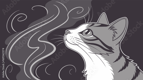 A winter landscape with a winding river flowing through snow covered banks and evergreen trees afar