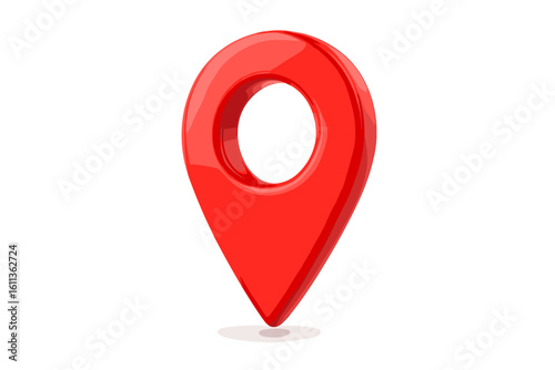 Red 3D map location pin icon, GPS navigation marker symbol, glossy geolocation pointer, travel navigation tag, route waypoint direction sign, isolated vector illustration on white