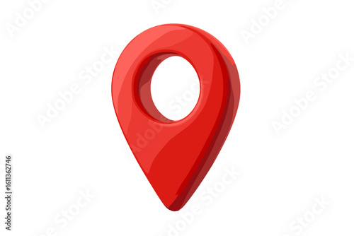 3D red map pin pointer location icon for GPS navigation, glossy geo tag marker symbol, travel route locator, digital map element, isolated transparent vector illustration