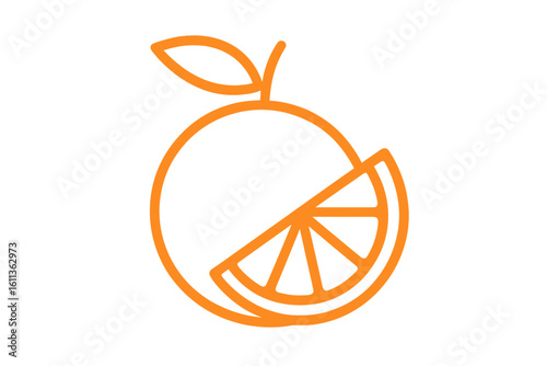 Orange citrus fruit icon flat linear design vector illustration. Fresh healthy food symbol for apps websites UI design. Slice segment tropical vitamin C juicy organic