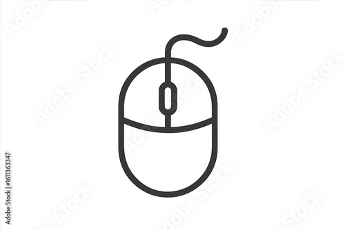 Computer mouse vector line icon illustration. Simple outline wired hardware device symbol. Minimal flat design black stroke graphic isolated on white background for UI, web, app.