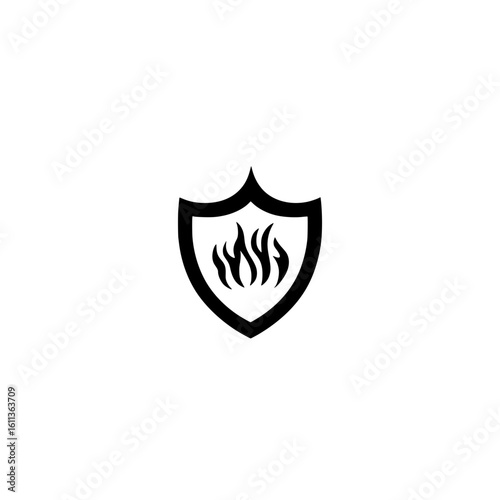 Modern shield with fire symbol illustrating fireproof security safety and emergency defense