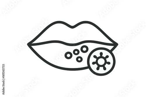 Herpes cold sore lips icon. Oral infection virus symptom. Medical healthcare dermatology concept. Linear flat design vector illustration for pharmaceutical packaging