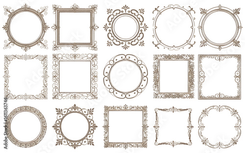 Elegant Ornate Frames Decorative Borders  Vintage Design Elements isolated on transparent background