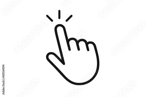 Hand cursor click icon. Finger pressing or tapping a button. Pointer for computer mouse. Website interface element for web design, UI, UX. Touchscreen gesture, select symbol.