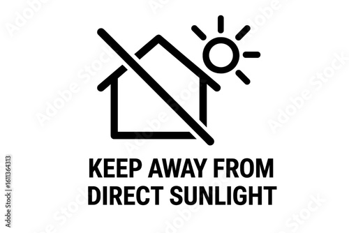 Keep away from direct sunlight packaging symbol. Product handling and care instruction label. Logistic icon for shipping and storage. Vector sign for package protection.