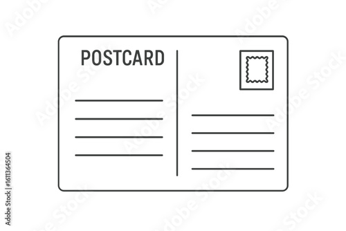 Postcard reverse side template vector illustration. Vintage postal mail card back layout design. Classic postcard template with lines address space stamp area