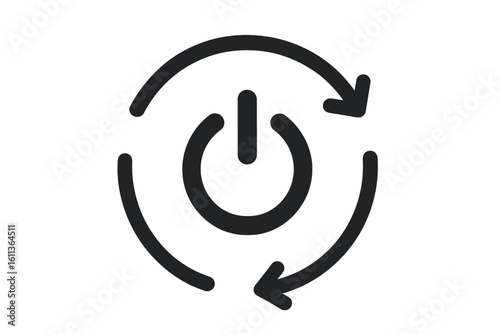 Power button with circular arrows icon. Reboot, restart, refresh and reset symbol for energy recycling, electricity, tech interface, system update loop concept vector illustration