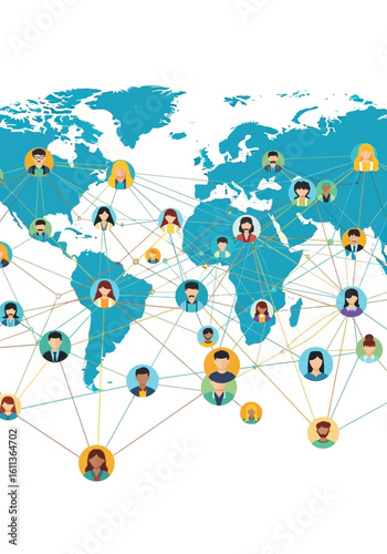 Global network connecting diverse people across continents.