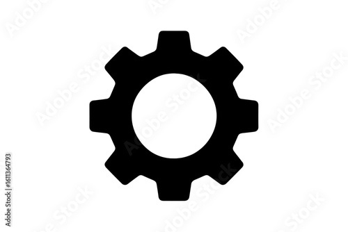 Gear wheel icon vector illustration, black cog silhouette symbol for settings configuration preferences, mechanical part, engineering tool emblem on transparent background