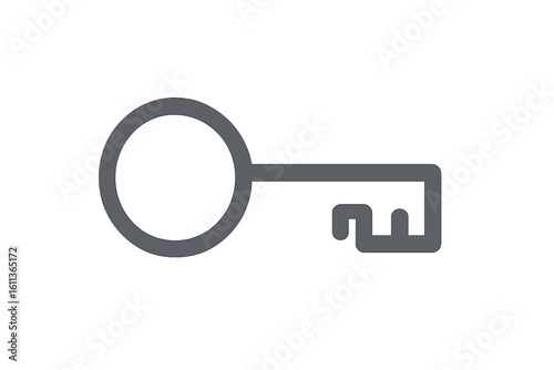 Minimalist key icon representing security, access, protection, privacy. Flat line outline vector illustration for login, encryption, locksmith, real estate isolated on white background