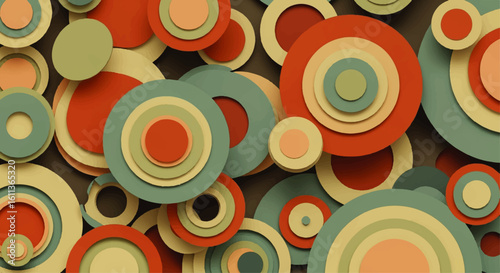 Colorful layered paper circles in various sizes and hues, creating a vibrant abstract design.
