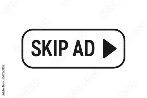 Skip ad button icon for online video player. Minimal outline play label enabling users to bypass advertisements in streaming media. UX UI element for web app, vector illustration.