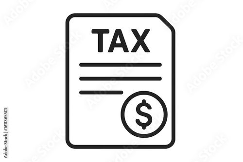 Tax form document outline icon. Financial bill receipt with dollar sign circle. Income tax return, IRS paperwork, accounting payment sheet, business finance line art symbol isolated vector