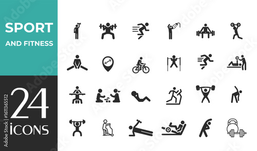 Sport and Fitness set of web icons in line style. Gym and fitness icons for web and mobile app. Healthy lifestyle, exercise, diet, nutrition, weight training, body care, workout.