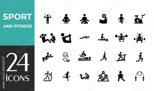 Sport and Fitness set of web icons in line style. Gym and fitness icons for web and mobile app. Healthy lifestyle, exercise, diet, nutrition, weight training, body care, workout.