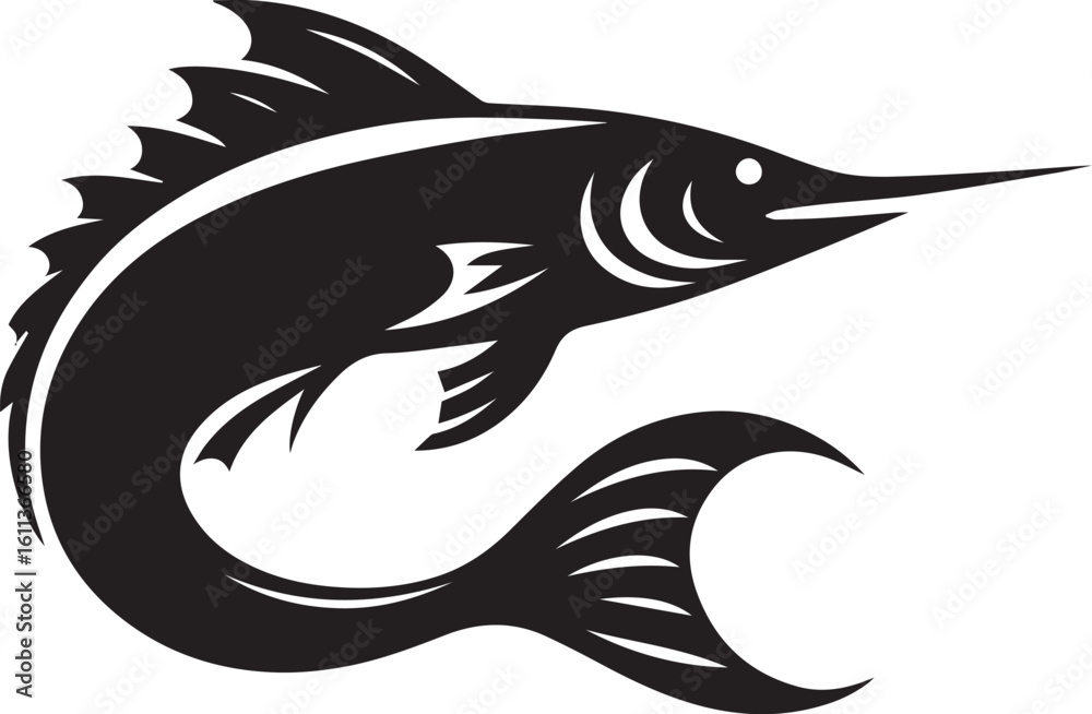 Obraz premium Black Fish Silhouette Vector Logo – Sea Animal Icon for Fishing, Marine, and Seafood Brands