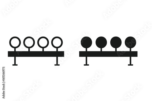 Biathlon target set for shooting range. Winter sport competition equipment. Open and closed targets for hit or miss shot. Vector icon illustration silhouette symbol.