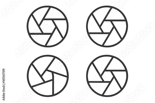 Camera shutter aperture icons set flat outline vector photography symbols collection graphic design elements transparent background digital illustration