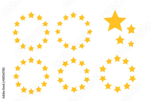 Golden star circle set for quality rating. European Union symbol. Vector frame for certificate, award, and premium product. Winner and success concept illustration.
