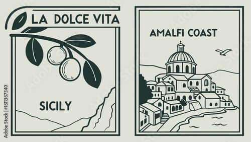 Explore sicily and amalfi coast italy vintage travel poster art print for home decor and travel inspiration