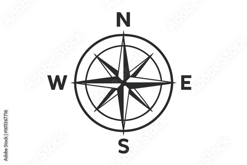 Compass rose cardinal points navigation icon. North south east west directional symbol. Vector navigation tool orienteering adventure travel map element