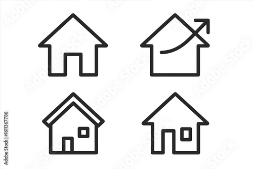 Real estate house home icons set. Property building symbols collection. Residential architecture outline pictograms. Moving relocation arrow concept vector