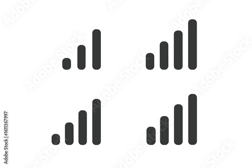 Wireless network signal strength bars flat icon set. Mobile WiFi connection indicator symbols. Communication signal level vector graphics for UI design applications websites