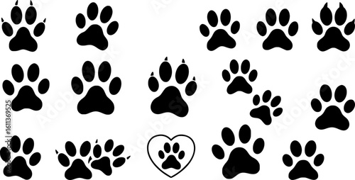 Pet paw editable stroke. footprints Pet paw, Heart with pet paw print dog cat icon, vector illustration