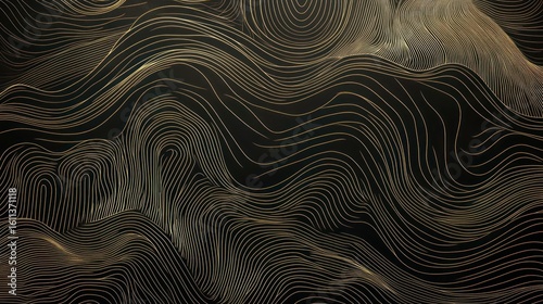 Abstract gold and black wavy lines pattern.