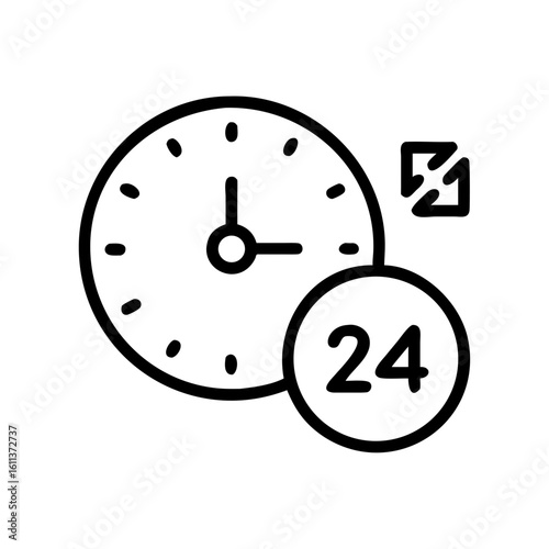 Reliable 24/7 support and service availability symbolized by a clock and numerical indicator, conveying constant accessibility and operational readiness for businesses and customers.