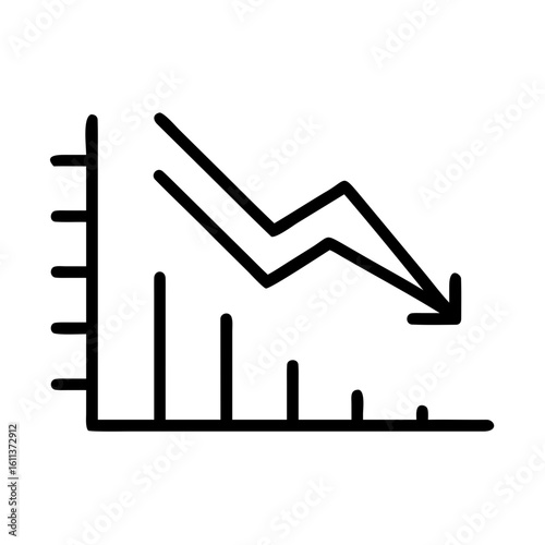 Dynamic chart showcasing a sharp downward trend with an arrow indicating decline, symbolizing financial loss or economic downturn, perfect for business analytics and market reports
