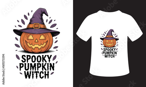 Spooky pumpkin witch halloween t shirt design illustration