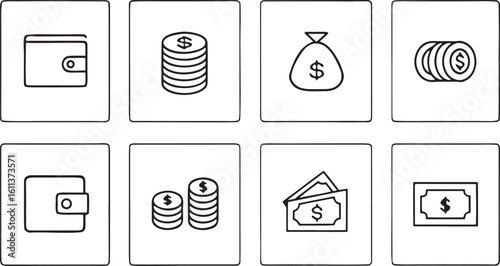 Financial icons wallet coins money bag dollar sign