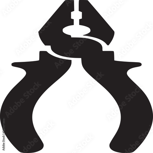 Isolated black silhouette of pliers with curved handles on a white background tool for gripping things