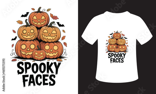 Spooky faces stacked pumpkins halloween t shirt design