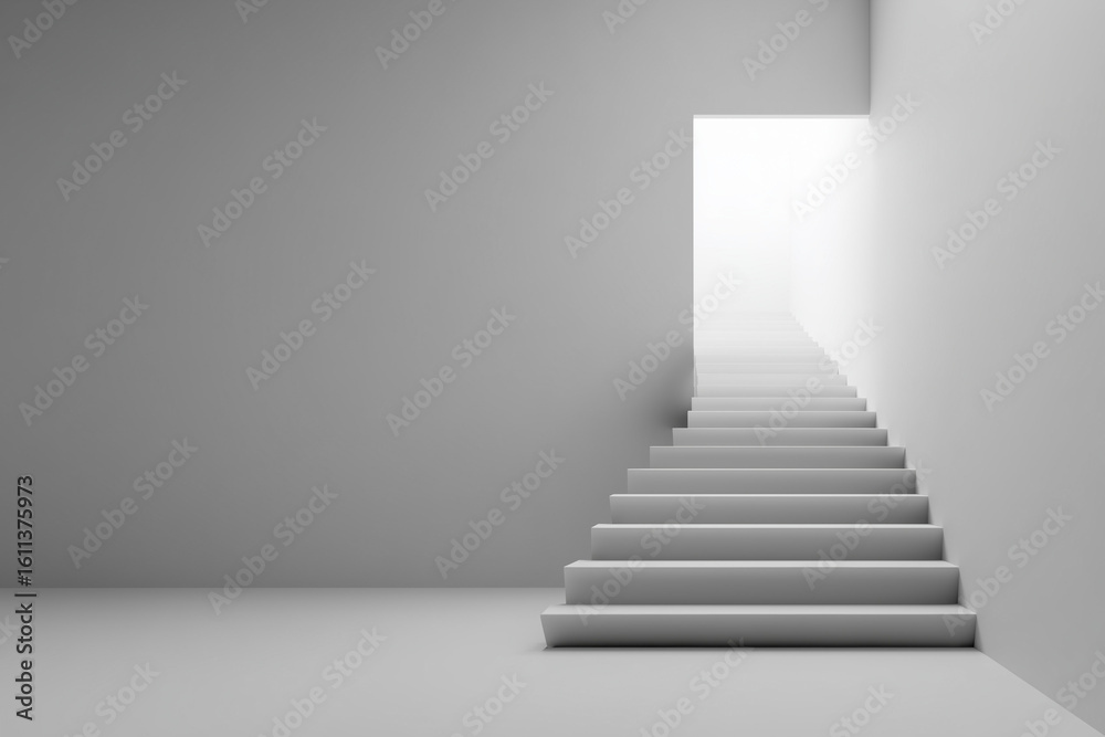 Obraz premium 3D minimalist staircase abruptly ending into a flat white wall symbolic of emotional block or unreachable goal clean lighting surreal simplicity