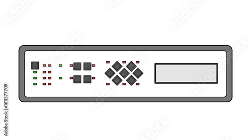 Line drawing showing a fixed vibration analyzer with a screen, control buttons, and status indication