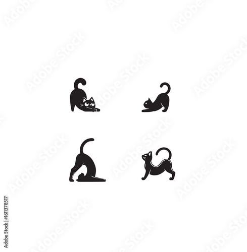 silhouette of a cartoon cat doing yoga on clean vector