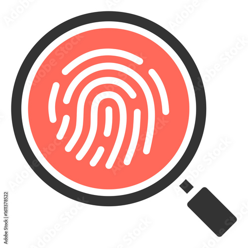 Concept icon of forensic investigation of fingerprint magnifying glass, security, or identification of a problem related to criminal investigation law.