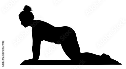 Silhouette of Plus-size woman practicing yoga poses on mat  