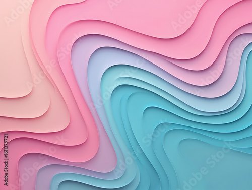 Abstract pastel waves of pink and blue create a soft, flowing background