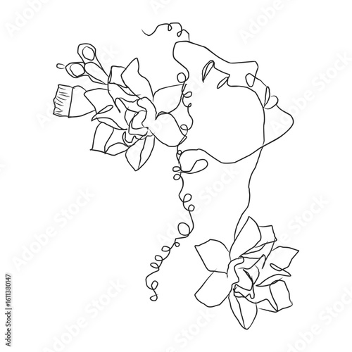 Minimalist Line Art of a Woman Brushing Her Hair