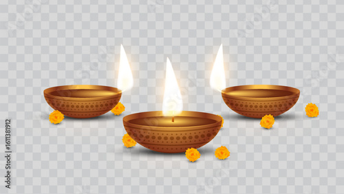 Diwali diya in transparent background. vector illustration. Indian festival of lights Happy Diwali, holiday Background, Diwali celebration.