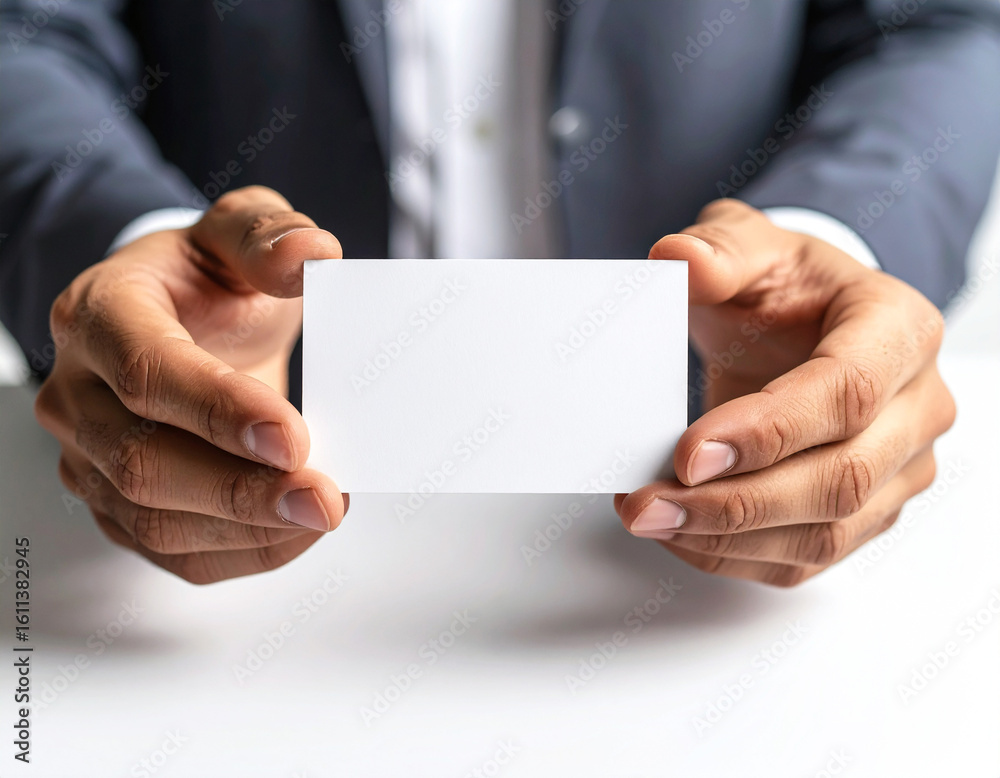 Fototapeta premium Close-up of hands holding a blank business card