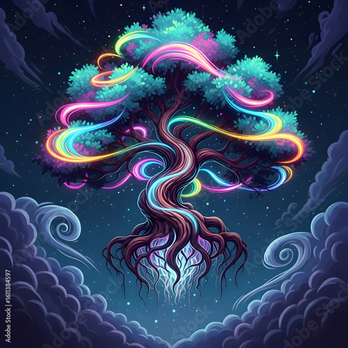 Magical Glowing Rainbow Fantasy Tree
