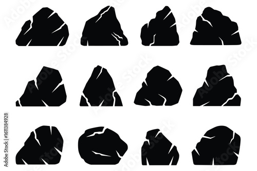 Black Cracked Rock Silhouettes stone boulder