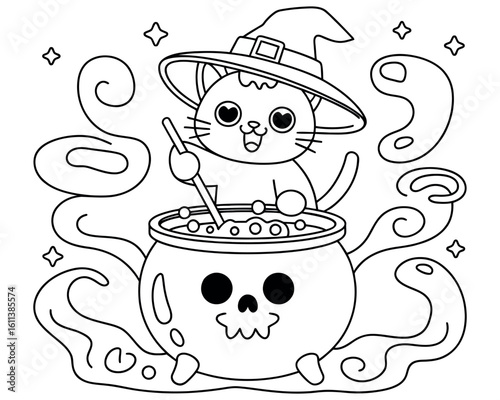 Festive halloween coloring book page for children featuring classic spooky characters and designs