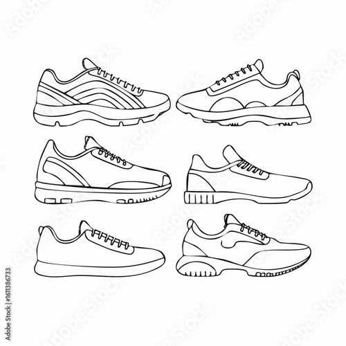 Silhouette Vector Set of Running Shoes in Side View – Bold Black Outline